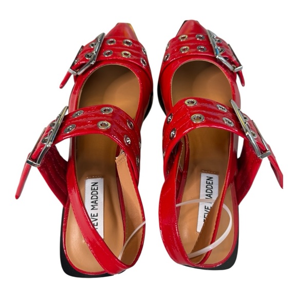 STEVE MADDEN GRAYA RED PATENT Stylish Red Women's Shoes with Buckle Flats Size 7 - Picture 11 of 17